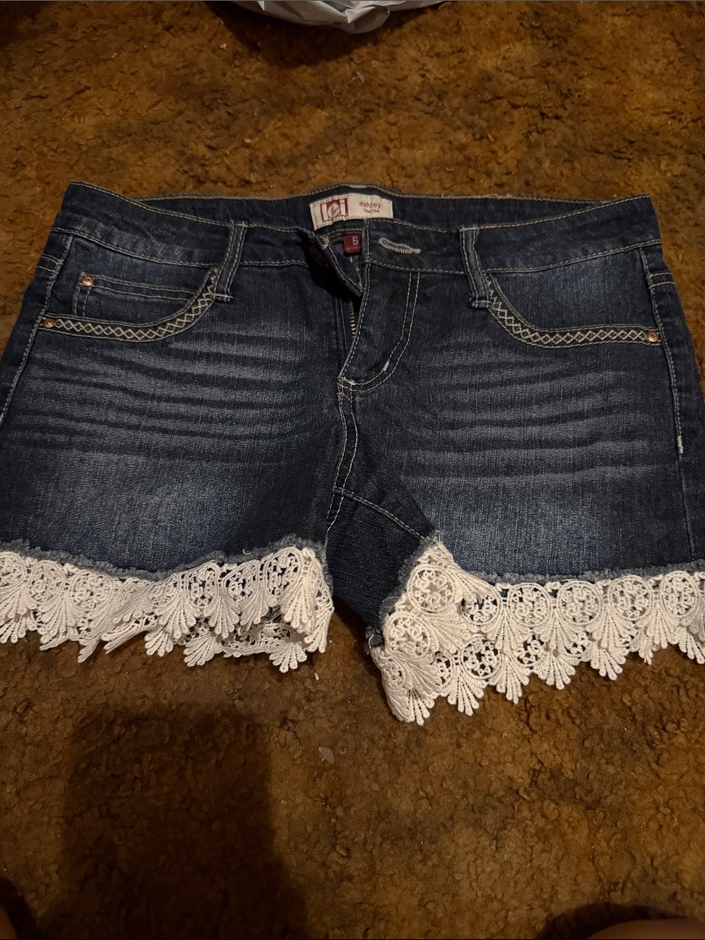 lei Dark Blue Denim Shorts with White Lace Trim